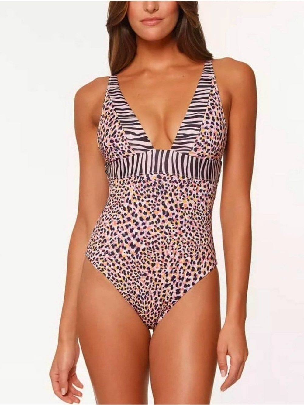 Sanctuary Plunge Swimsuit Resort Beach Pretty Exotic Mio NWT Pink Animal Print S